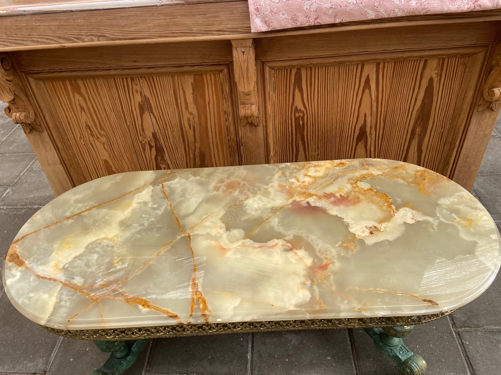 Charmante salontafel tafel met onyx tafelblad, Antiek en Kunst, Ophalen