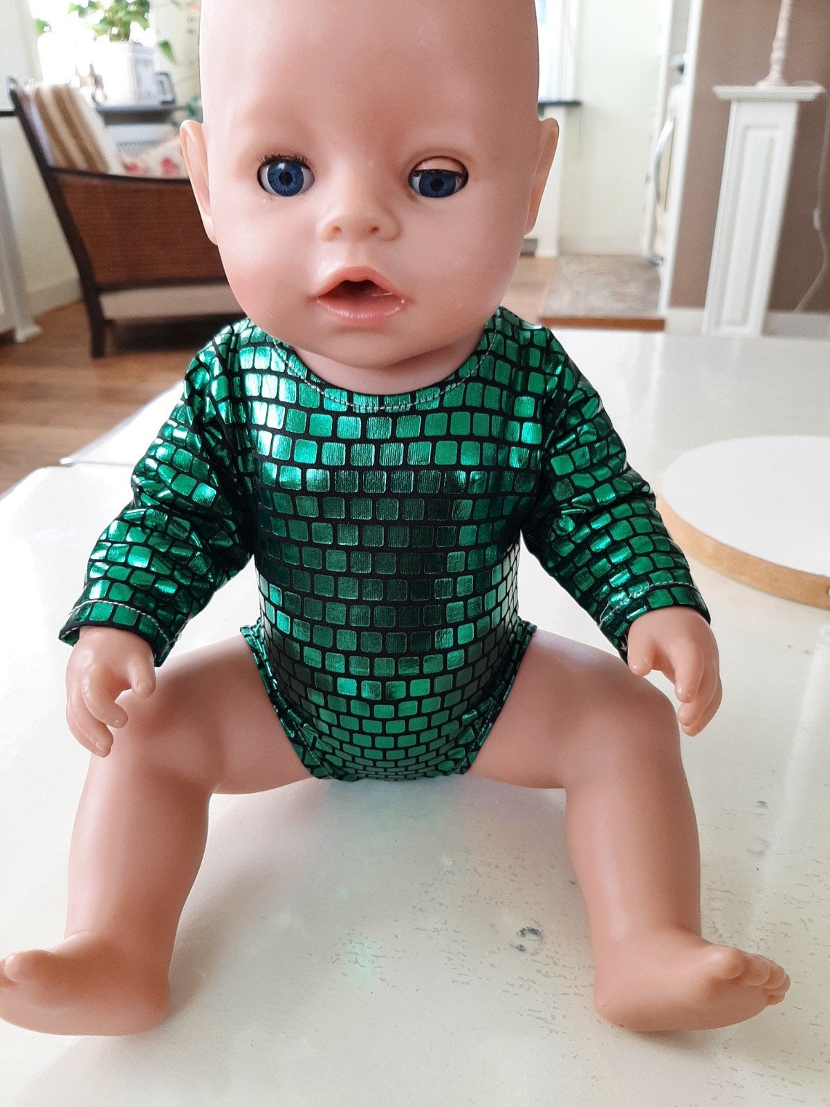 mooie groen glitter turnpakje baby born pop 43cm, Ophalen of Verzenden, Babypop