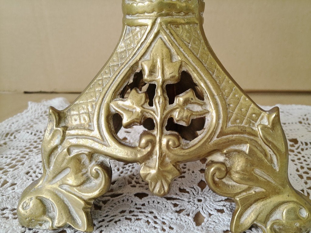 Antieke koperen kandelaar kerkkandelaar Gotische stijl 60cm, Antiek en Kunst, Ophalen of Verzenden
