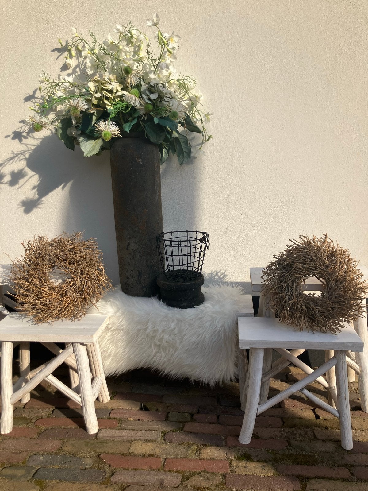 Decoratieset: Krukjes, Vaas, Bloemen & Kransen, Ophalen, Hout, Gebruikt, Landelijk