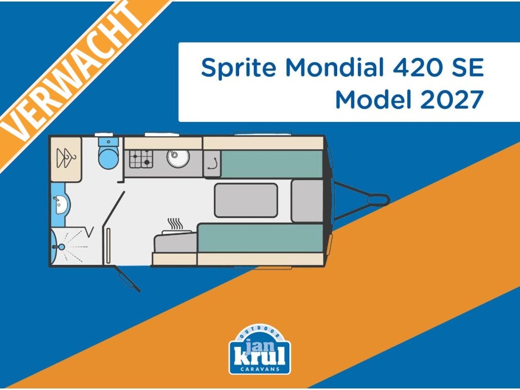 Sprite Mondial 420 SE Populaire caravan, Standaardzit, Serviceluik, Tot en met 2, Bedrijf