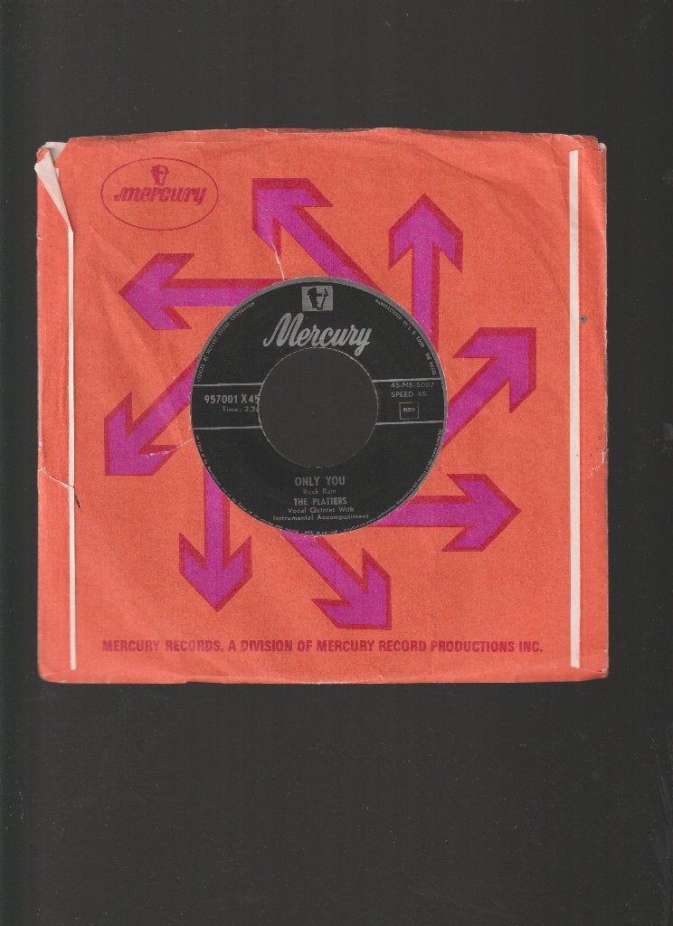 THE  PLATTERS  --  ONLY  YOU, Verzenden, Originele persing, 7 inch, Zo goed als nieuw