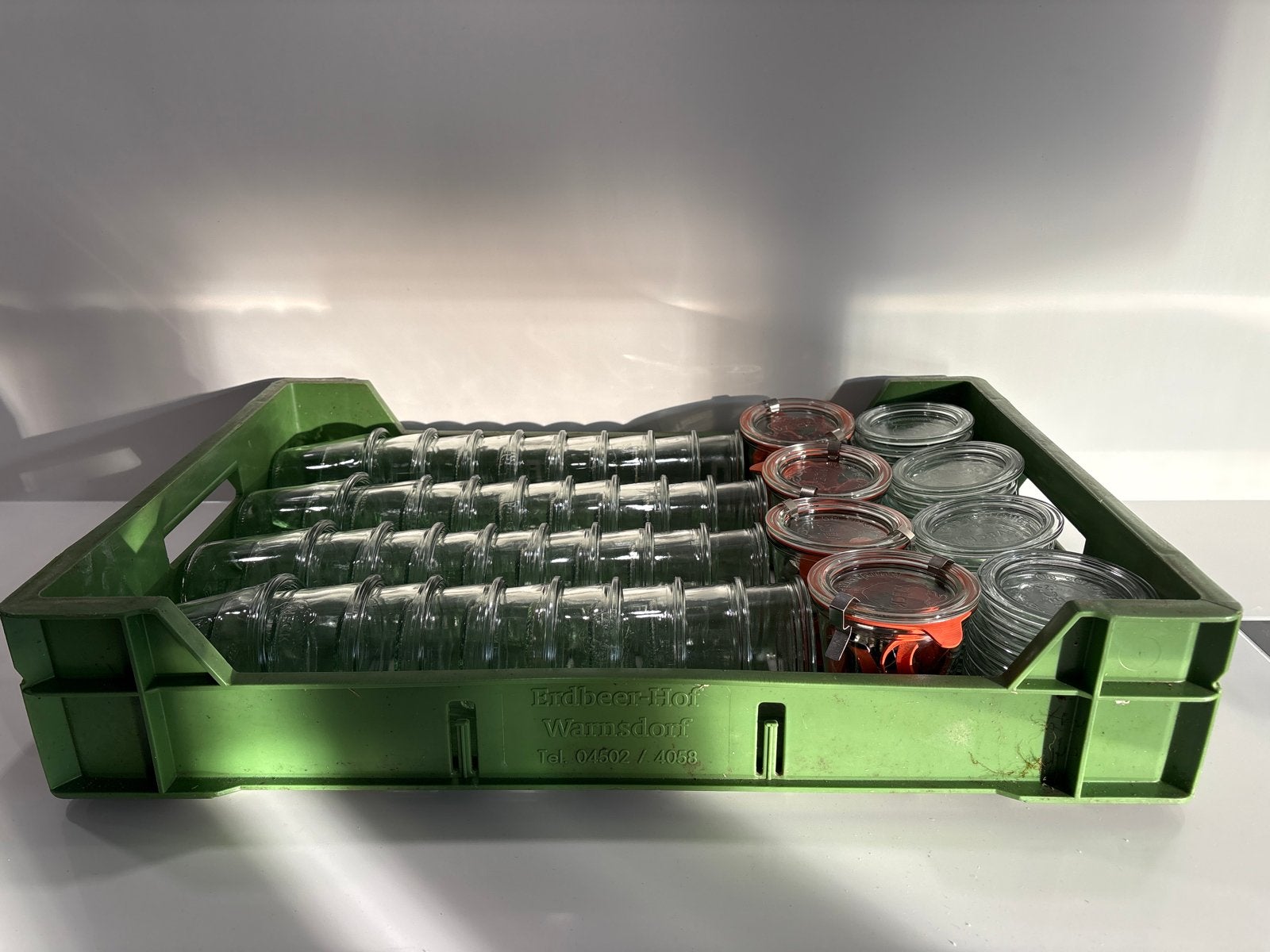 Weck Glazen 290 ml - 40 stuks compleet - in krat, Voorraadpot, Ophalen of Verzenden, Gebruikt, Glas