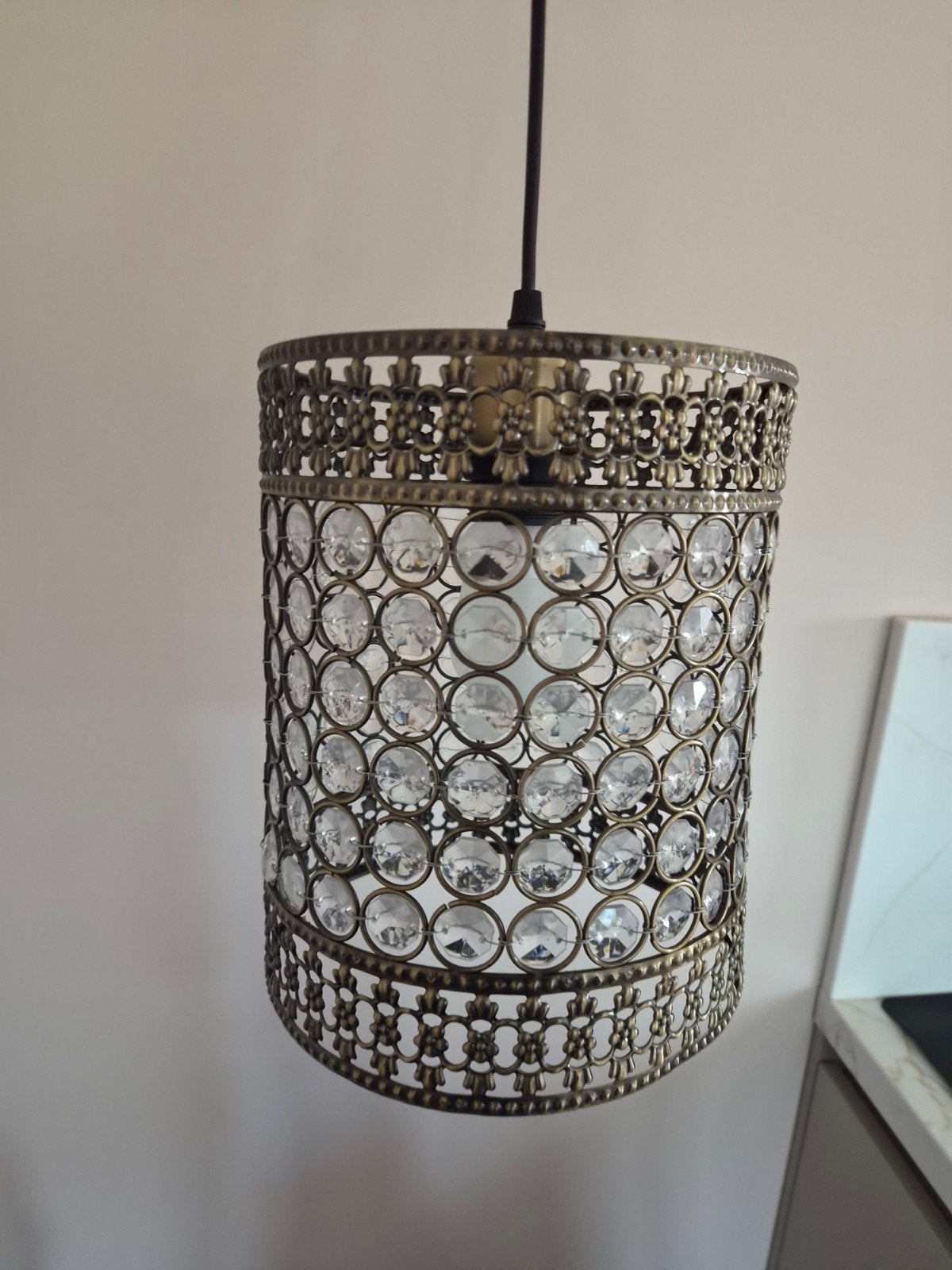 hangamp met glazen hangertjes, Ophalen of Verzenden, Zo goed als nieuw, Glas, E27 (groot)