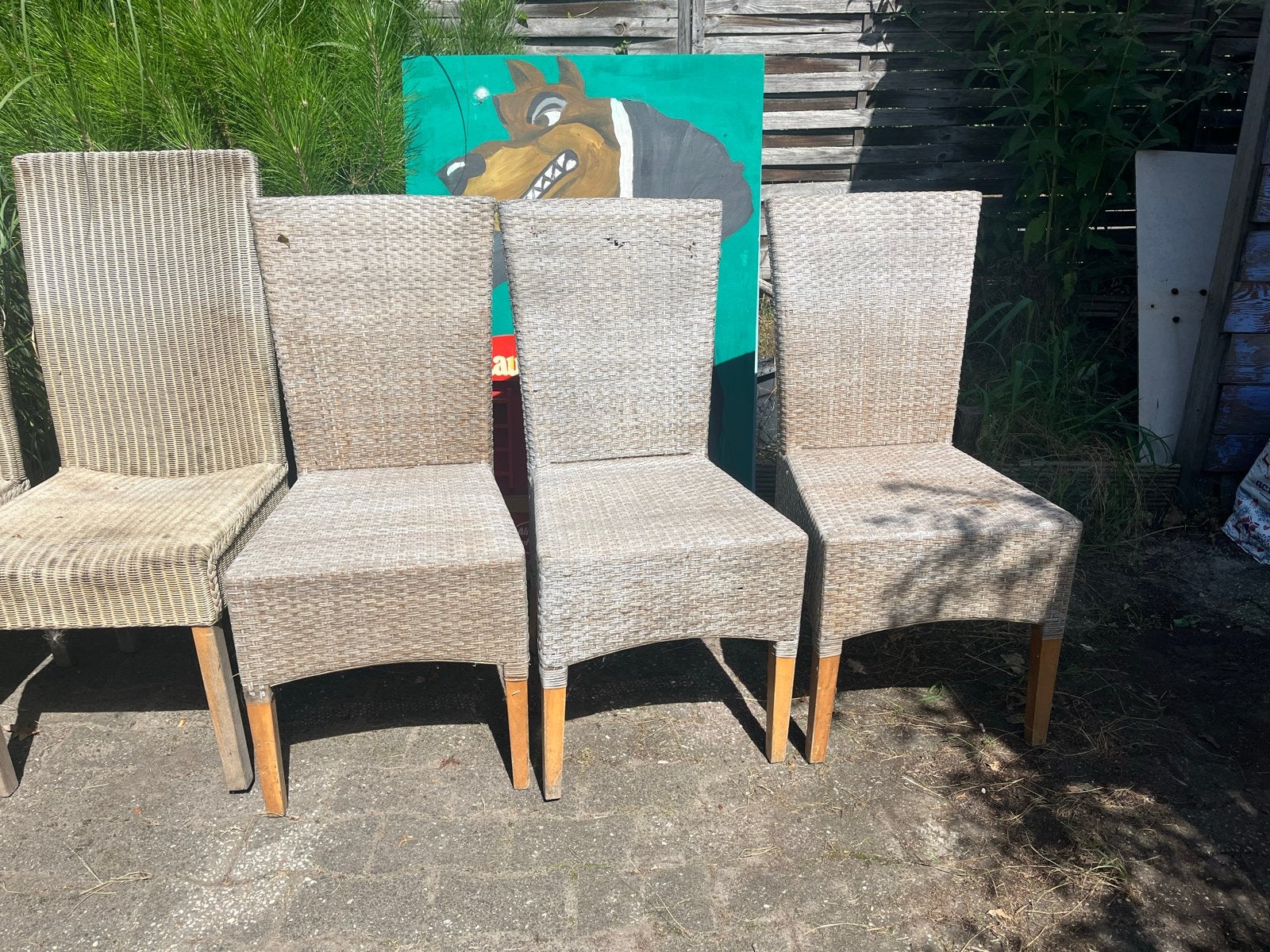 7 rieten eetkamerstoelen - Gebruikt, Ophalen, Gebruikt, Overige kleuren, Riet of Rotan