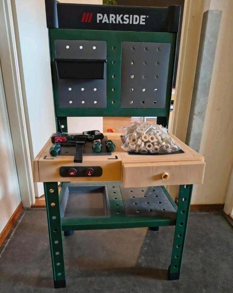 Parkside kinderwerkbank met gereedschap en accessoires, Ophalen of Verzenden, Gebruikt