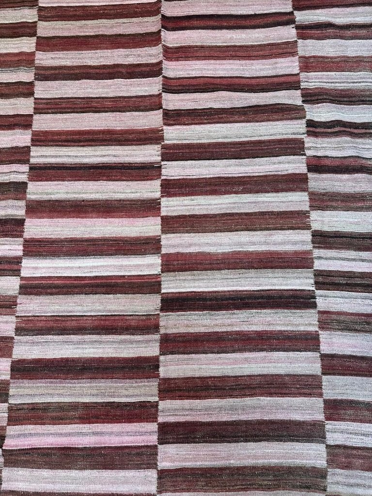 Handgeweven Kelim 291x202cm  tijdloze strepen crème en bruin, Wol, 200 cm of meer, Ophalen of Verzenden, Zo goed als nieuw
