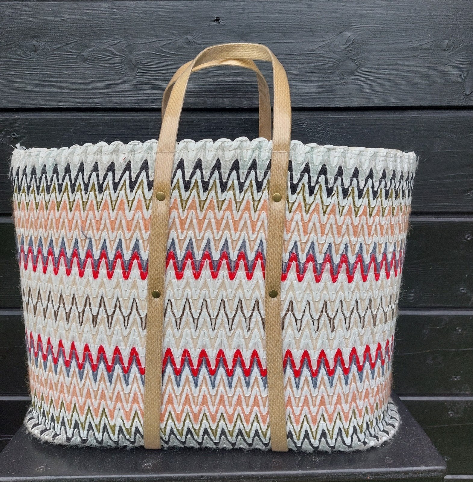 Vintage mand met zigzagpatroon, Ophalen, Blauw, Handtas
