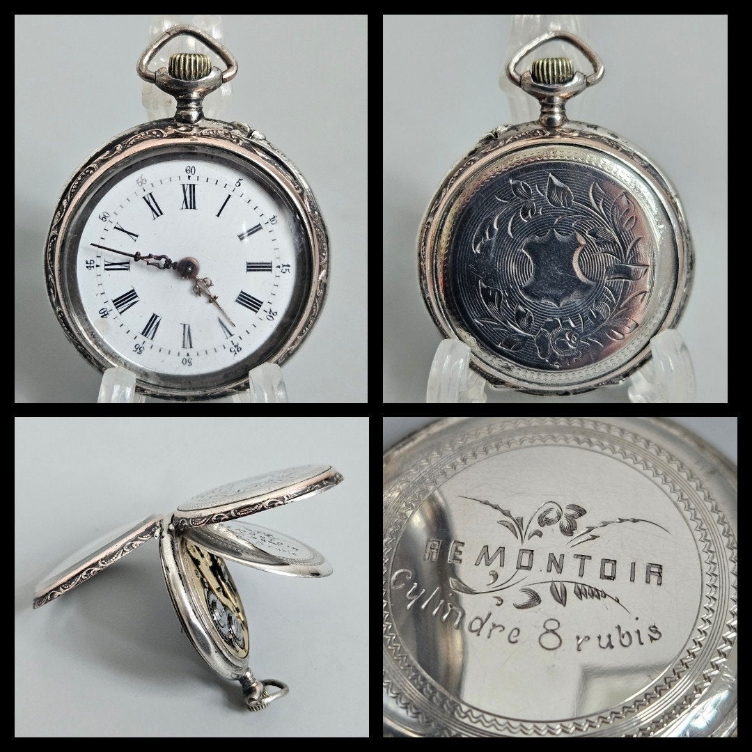 antiek zilver,  deels verguld dames zakhorloge,  Remontoir, Ophalen of Verzenden, Zilver