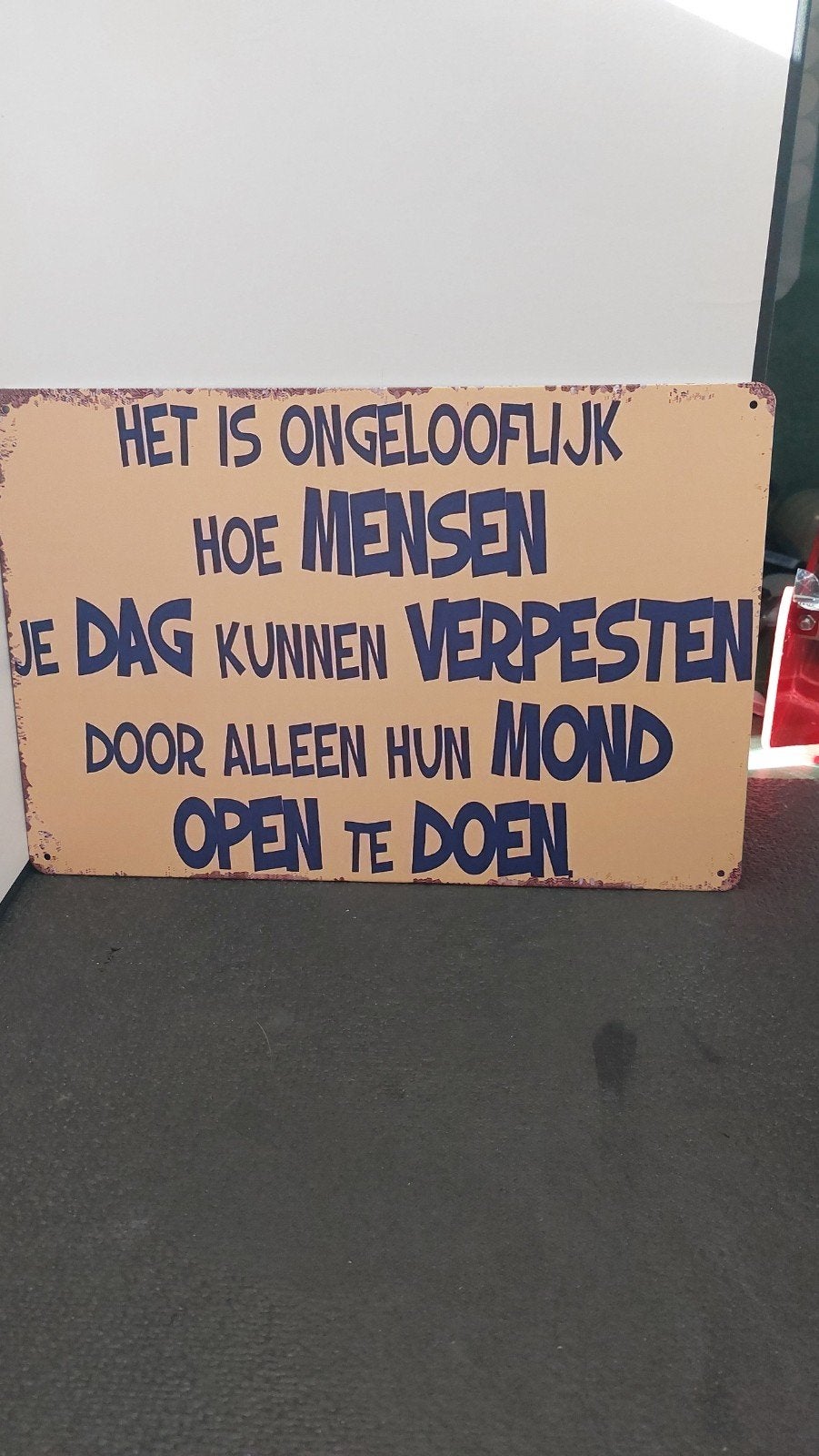 Decoratief metalen bord 20x30cm met grappige tekst, Vintage, Beige, Nieuw, Ophalen of Verzenden