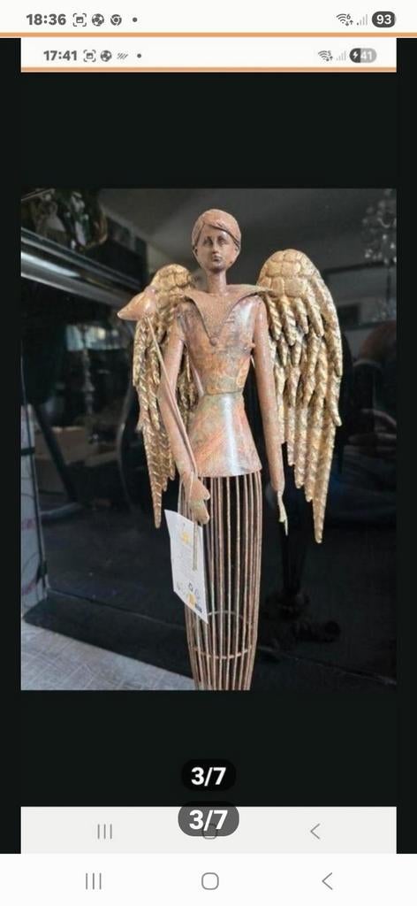 Decoratieve engel sculptuur met gouden vleugels, Ophalen of Verzenden, Nieuw