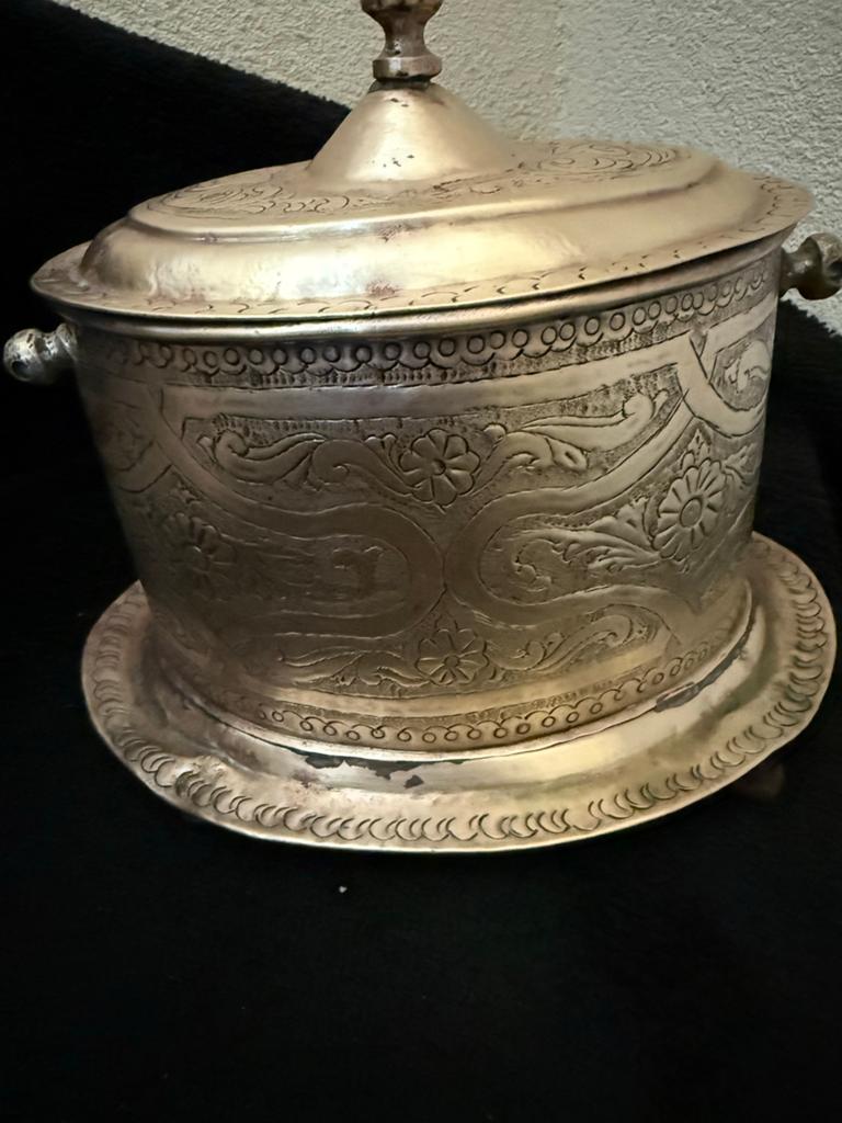 Antieke  suikerpot met dienblad, gedetailleerd, Ophalen of Verzenden, Zilver