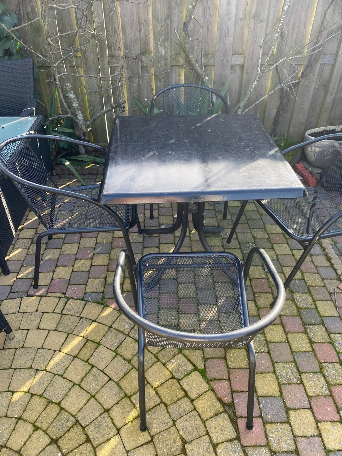 Tuinset tafel met 4 stoelen aluminium / buizen zwart antraci, Ophalen of Verzenden, Gebruikt