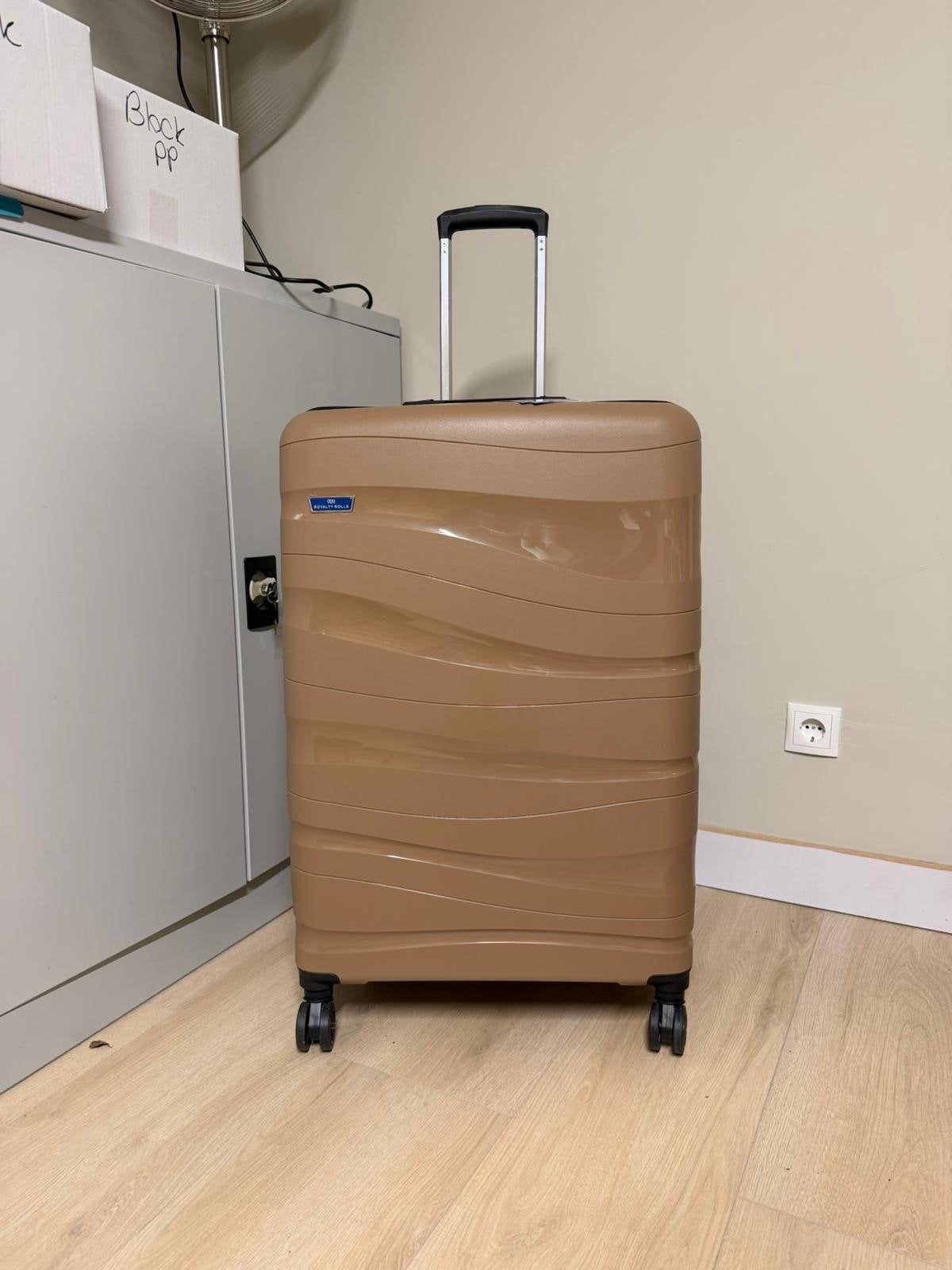 Royalty Rolls super sterke polypropyleen reiskoffer - Beige, Hard kunststof, Slot, Nieuw, Minder dan 50 cm