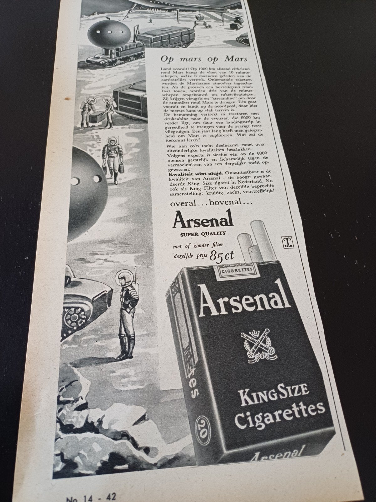 advertentie Arsenal sigaretten op Mars 1956, Ophalen of Verzenden, Zo goed als nieuw, Sigarenbandjes