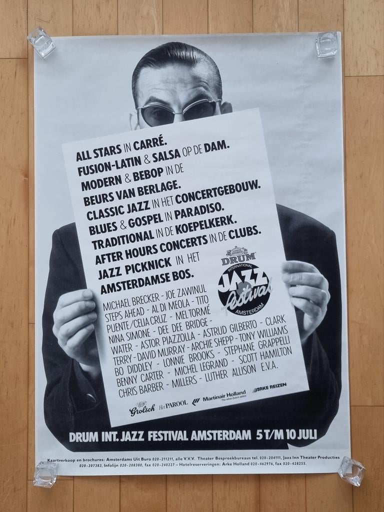 Poster Drum International Jazz Festival Amsterdam 1990, Verzamelen, Ophalen, Rechthoekig Staand, Deurposter of groter, Zo goed als nieuw