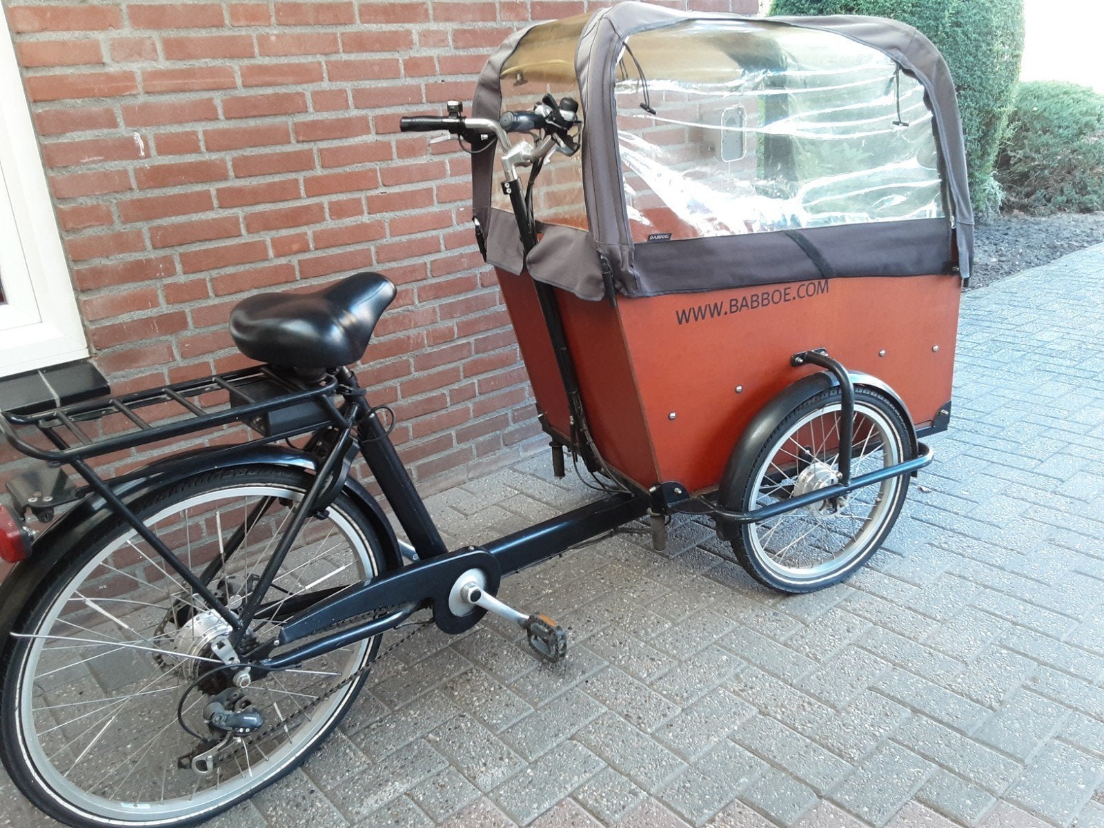 Babboe Big E bakfiets met huif, Ophalen, Gebruikt, 4 kinderen of meer