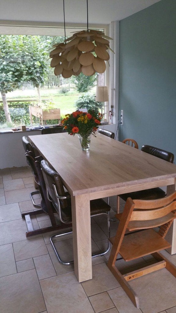 grote eiken tafel 3 meter lang 90 cm breed onbehandeld nieuw, Ophalen, Gebruikt, 200 cm of meer, 50 tot 100 cm