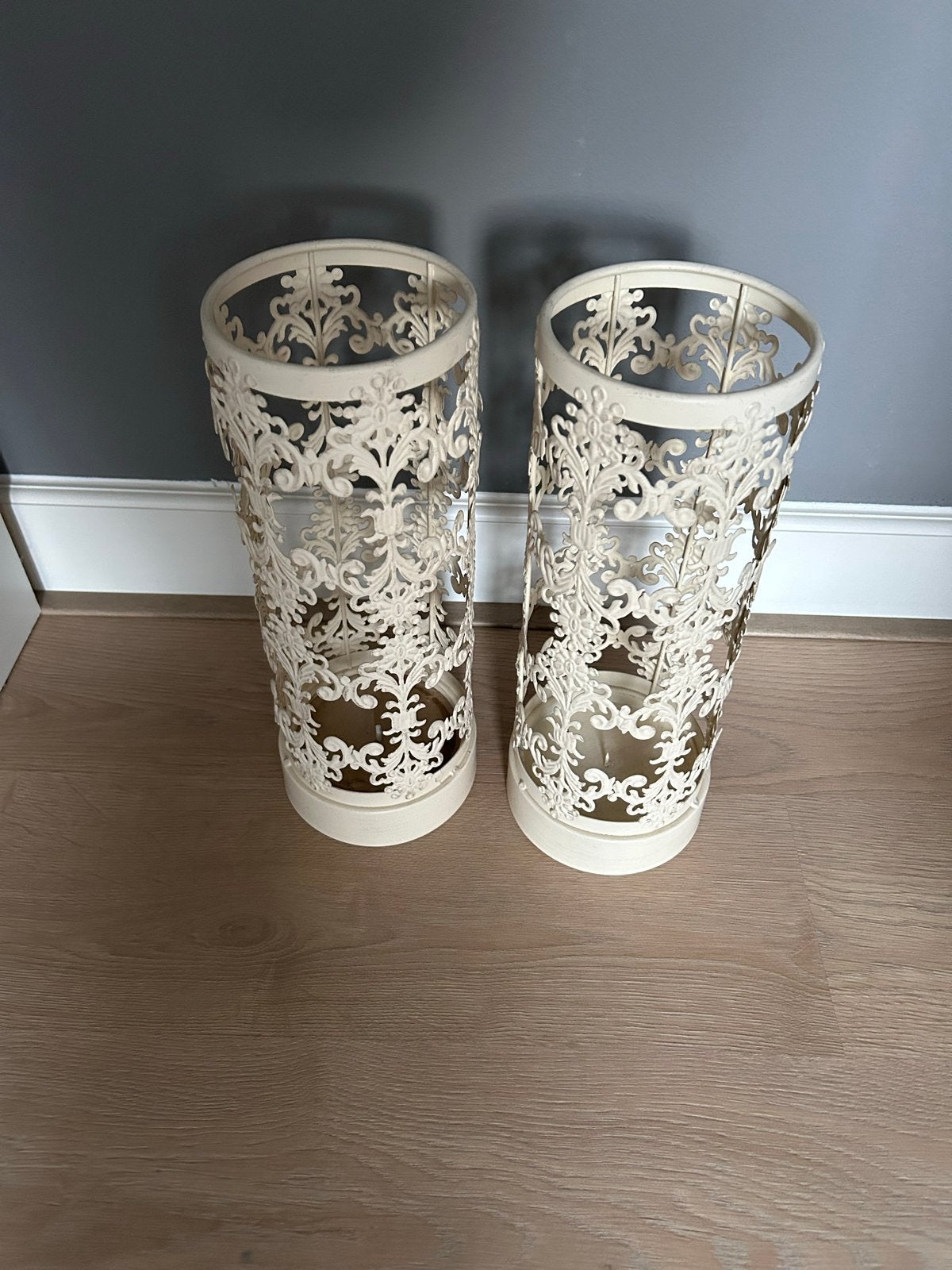 Set van 2 decoratieve windlichten/lantaarns, crème, Windlicht, Gebruikt, Ophalen of Verzenden, Crème