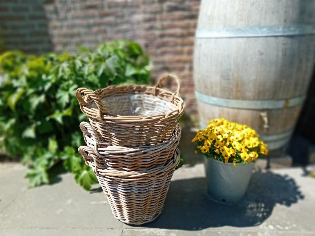 Rieten mand, aardappelmand drie stuks voor €10,- samen, Tuin en Terras, Ophalen of Verzenden, Rond, Binnen, Minder dan 30 cm
