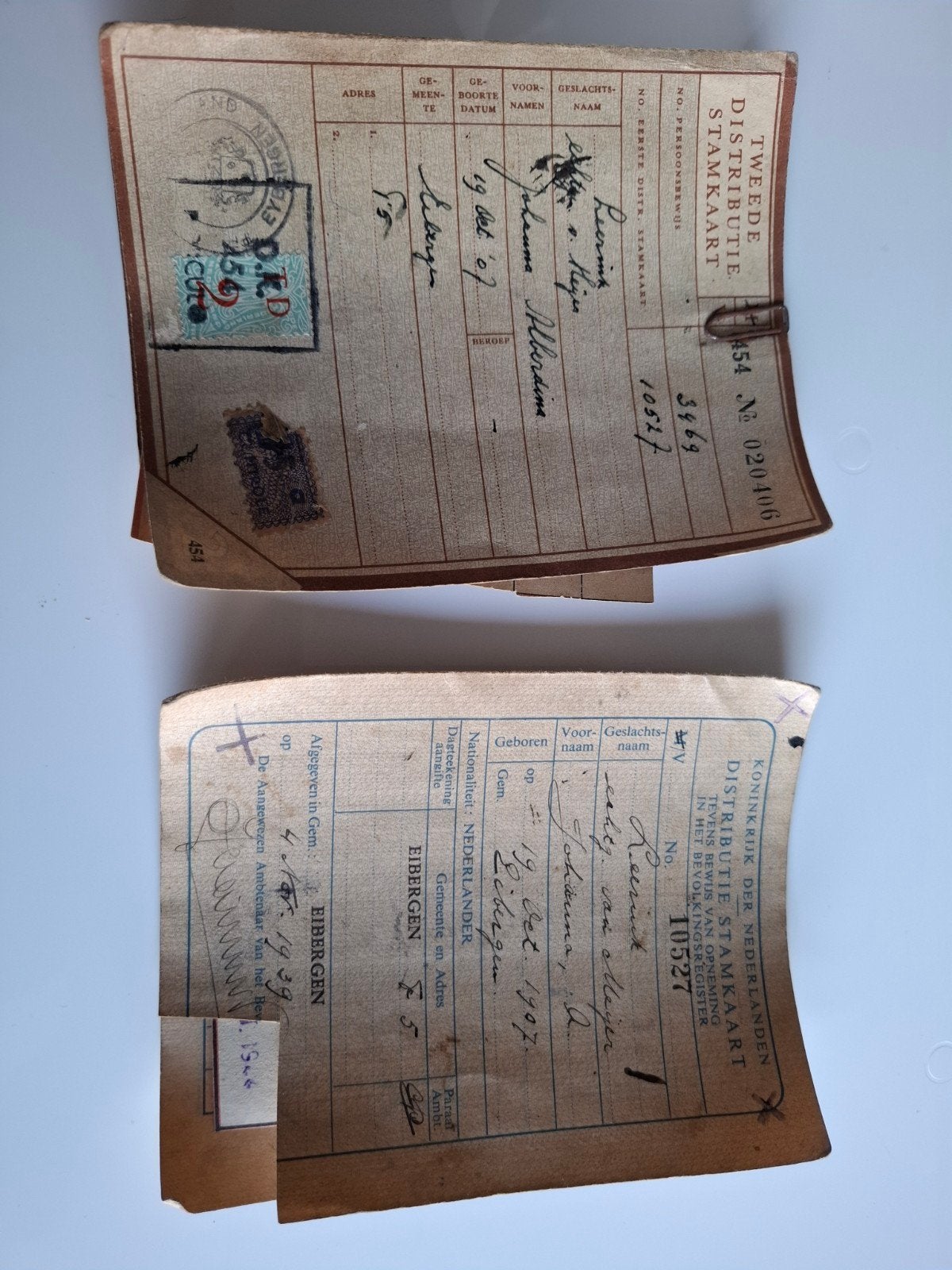 Oude Distributie Stamkaarten Eibergen bonkaarten wo2, Verzamelen, Ophalen of Verzenden, Nederland