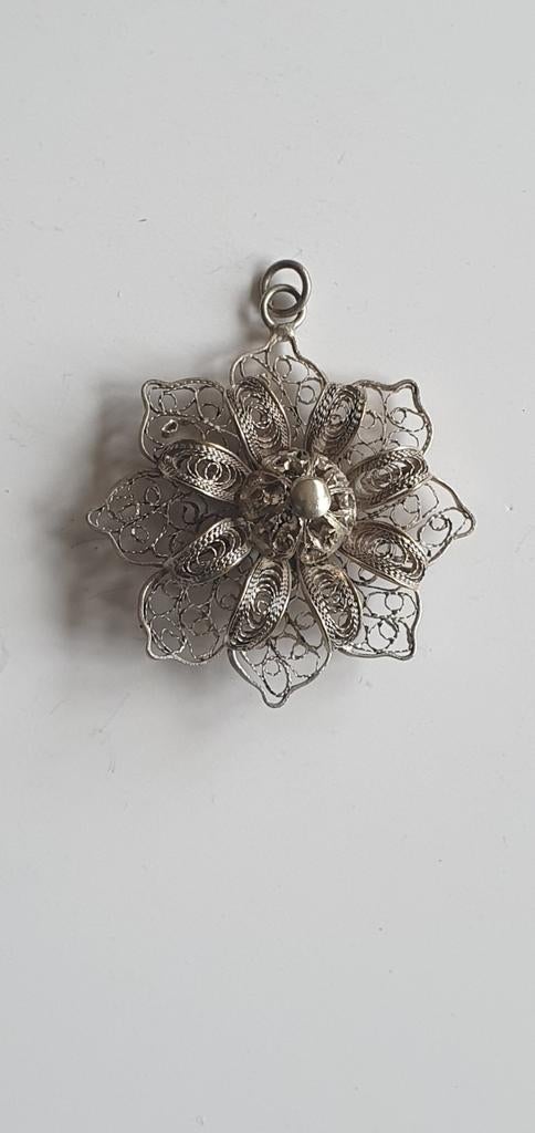 Vintage Zilveren Filigraan Bloem Hanger, Ophalen of Verzenden
