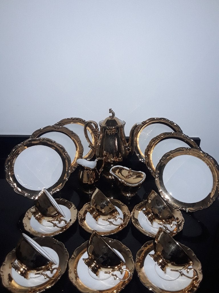 Hutschenreuther bladgouden barok thee&gebakservies, Ophalen of Verzenden