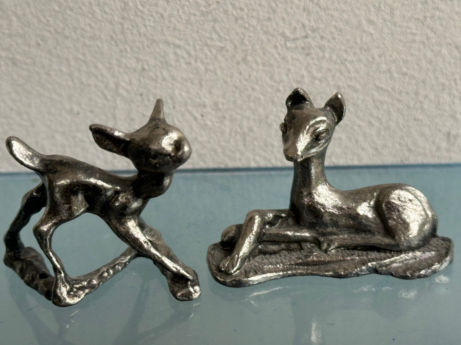 Oude verzilverde hert beeldjes 3/4 cm, Ophalen of Verzenden, Gebruikt
