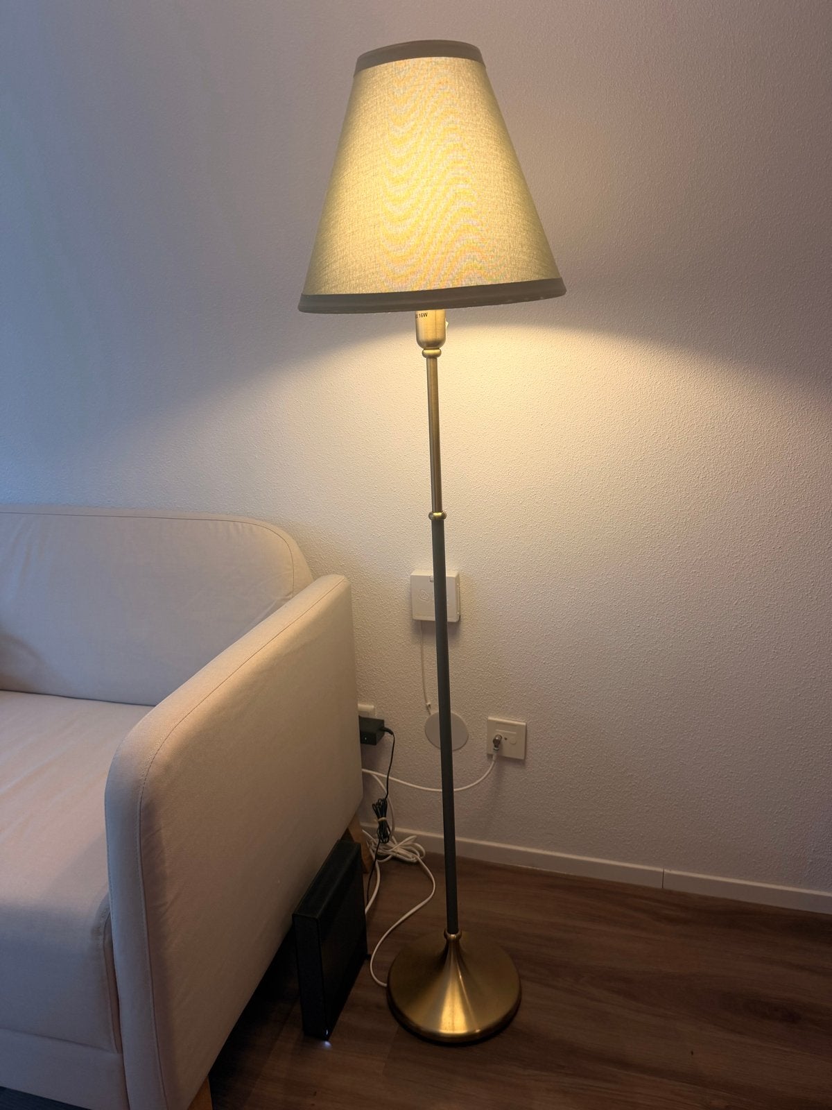 Sfeervolle vloerlamp met stoffen kap/cozy floor lamp, Ophalen, 100 tot 150 cm, E27 (groot), Zo goed als nieuw