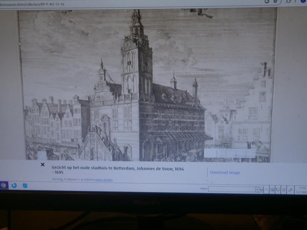 Gravure v/h Oude Rdamse Stadhuis van Van der Vouw, Ophalen of Verzenden