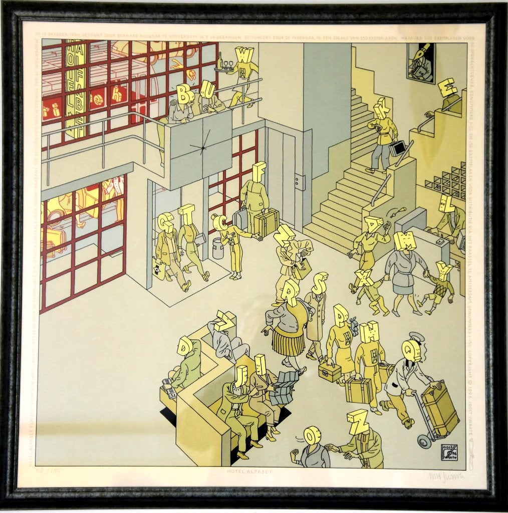 Zeefdruk Joost Swarte Alfabet groot formaat litho, Antiek en Kunst, Ophalen, Gelimiteerde oplage, Overige onderwerpen, Lithografie