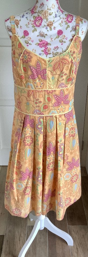 Vintage Jurk zalm kleurig met Bloemen, Maat 38/40 (M), Overige kleuren, Ophalen of Verzenden, Zo goed als nieuw