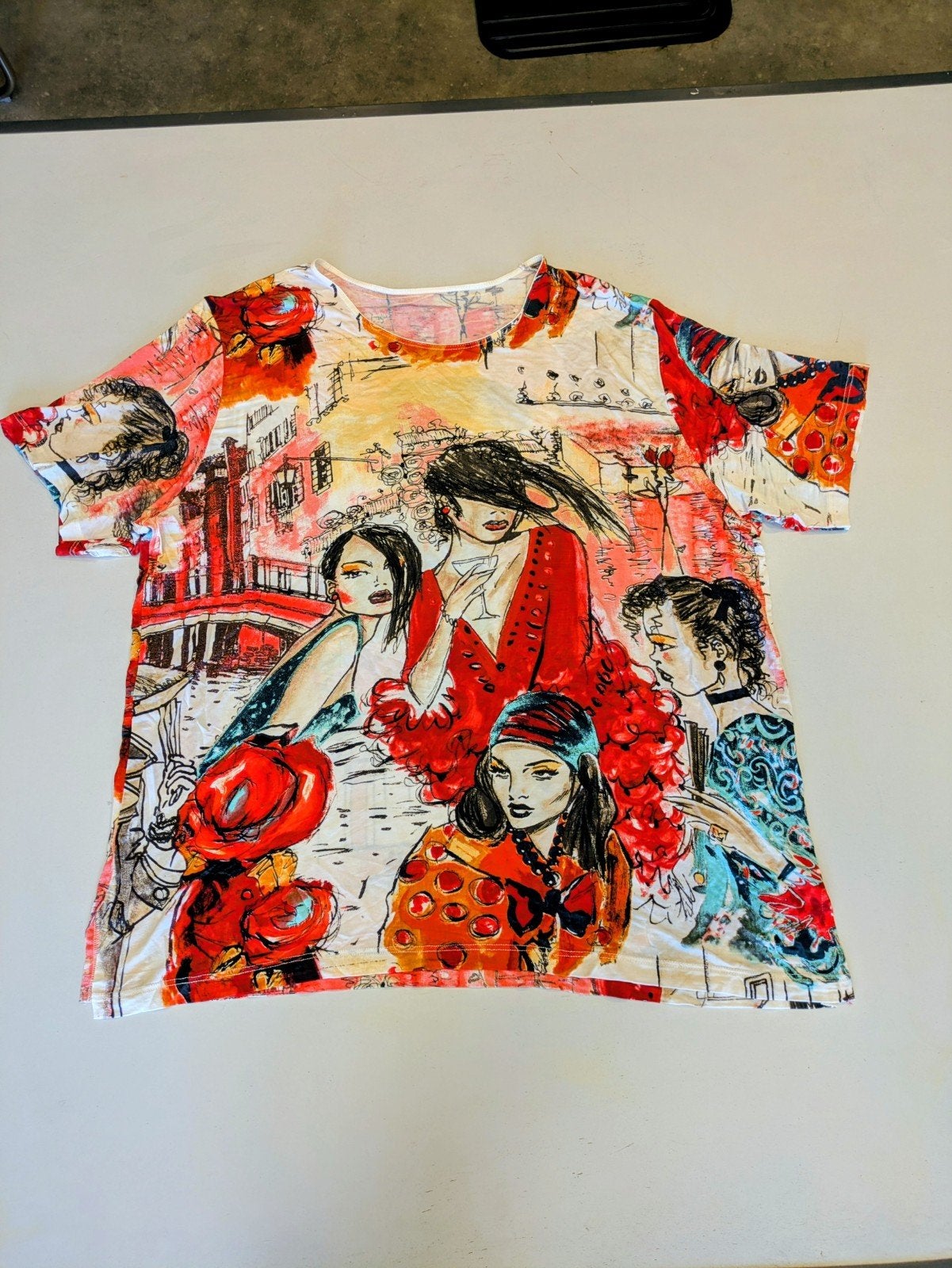 Uniek dames T-shirt met artistieke print, Meerkleurig, Maat 46/48 (XL) of groter, Nieuw, Ophalen of Verzenden