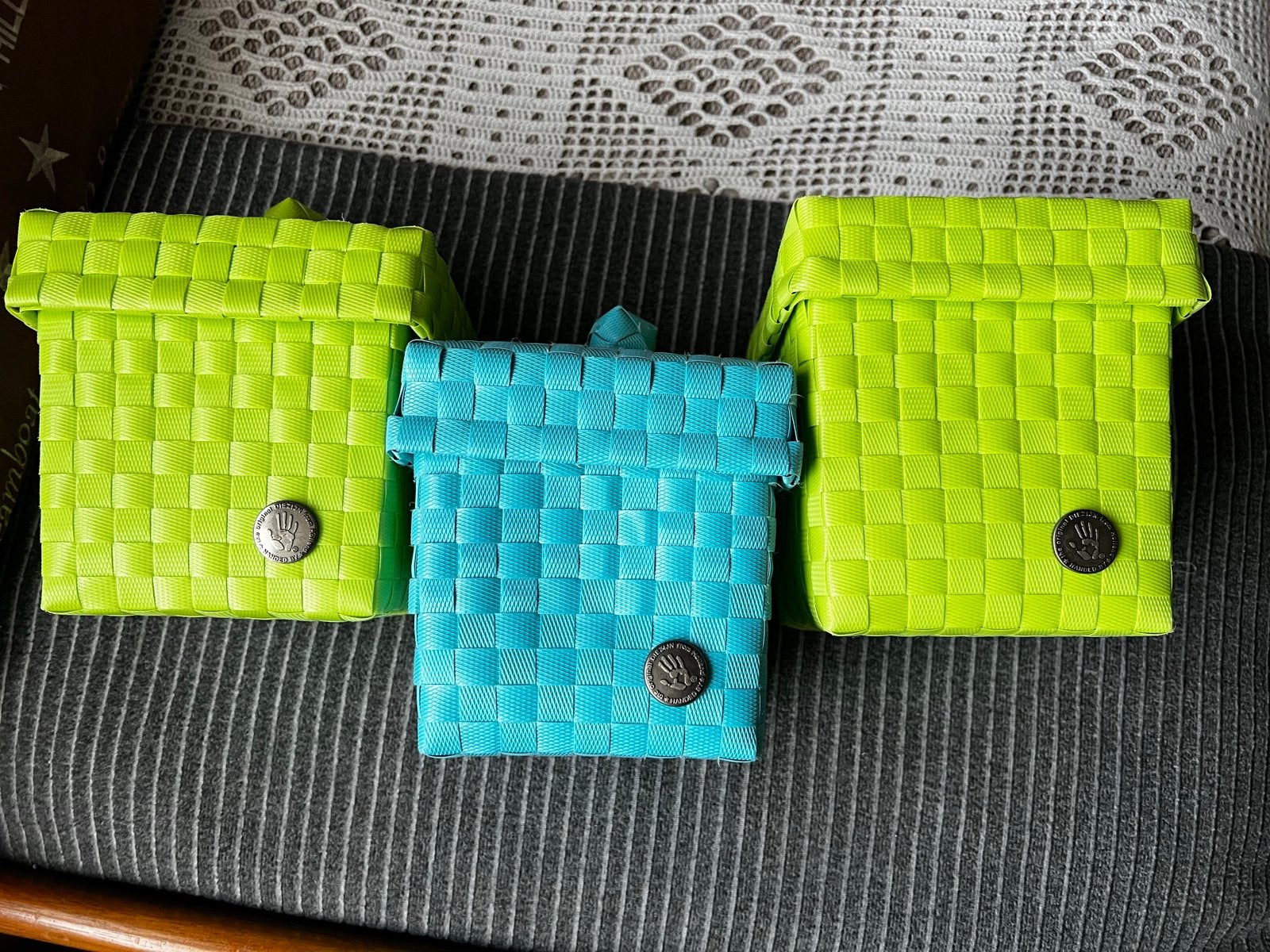 3 gevlochten opbergmanden met deksel/ diezijn/design, Huis en Inrichting, Kunststof, Mand, Vierkant, Ophalen of Verzenden