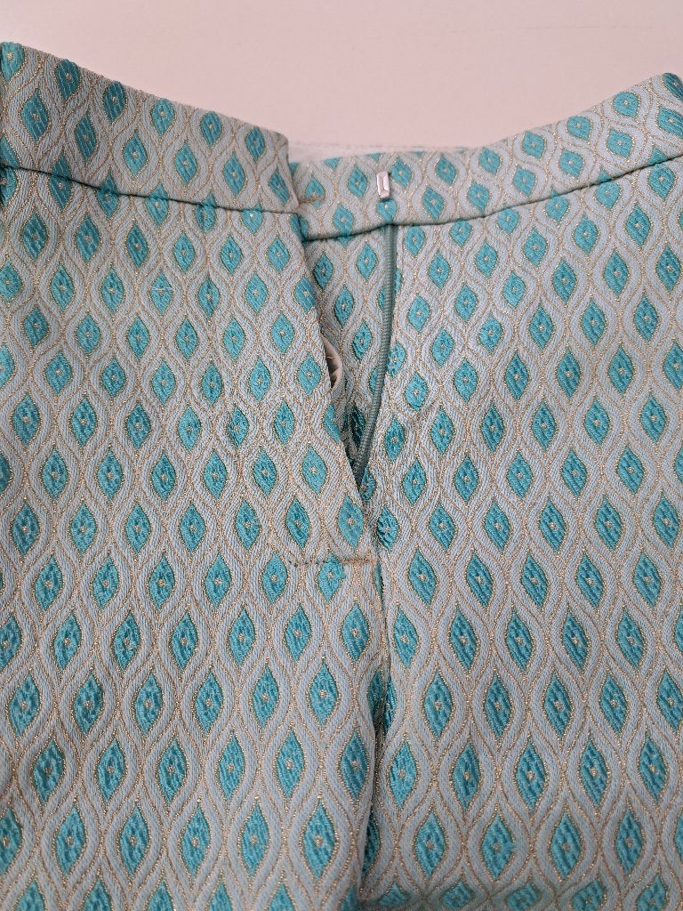 goud lurex mint broek 38 handgemaakt Italië, Maat 38/40 (M), Ophalen of Verzenden, Zo goed als nieuw, Handgemaakt