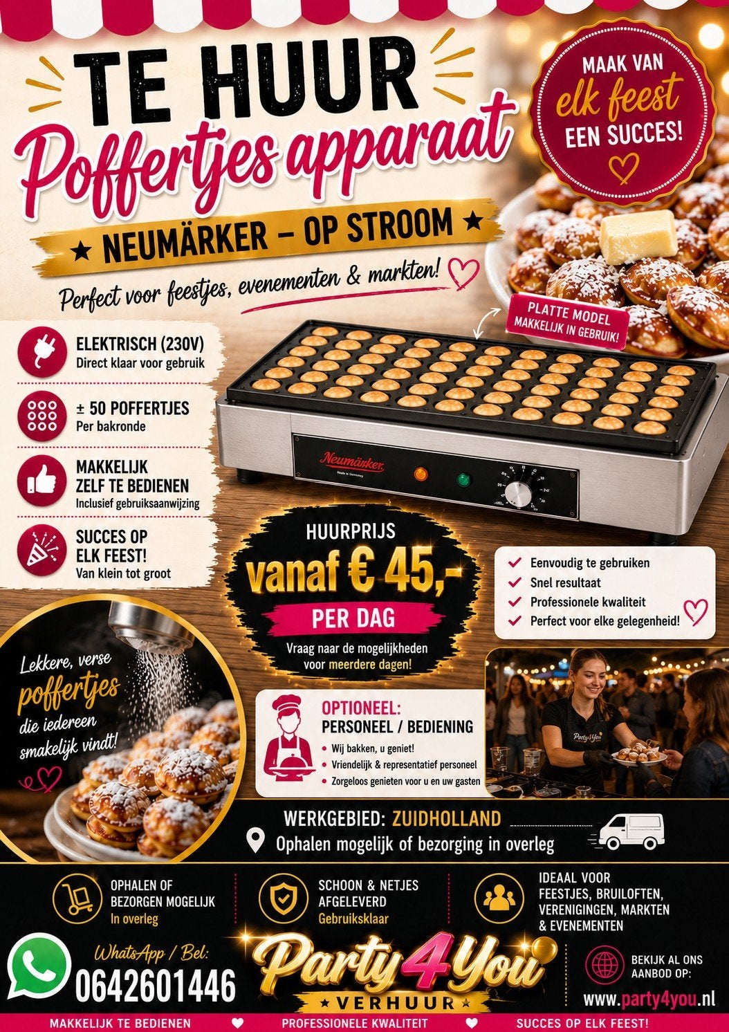 Party4you poffertjes plaat verhuur, Ophalen, Overige