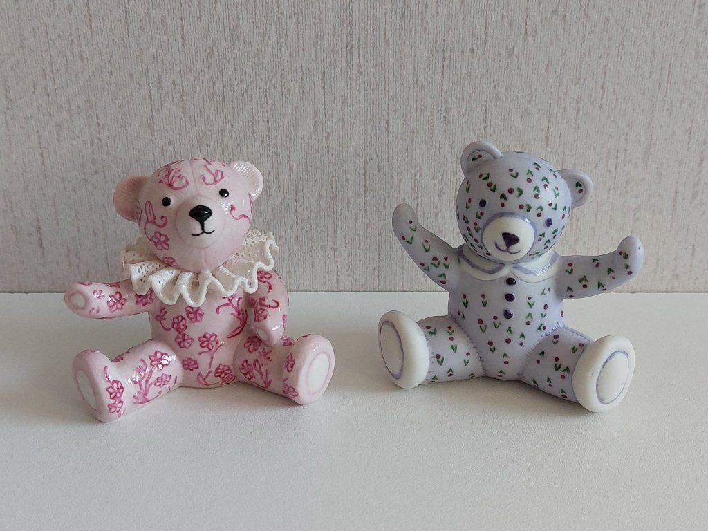 2 Franklin Mint teddybeer beeldjes Porcelain Lace + Calico, Ophalen of Verzenden, Zo goed als nieuw, Overige typen