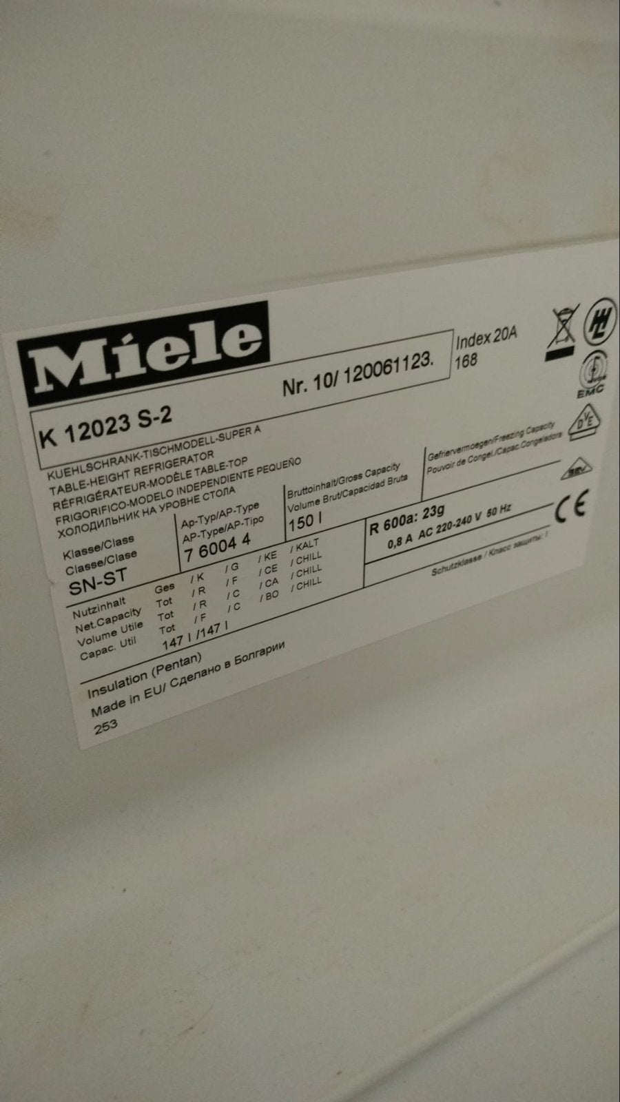 Goed werkende Miele koelkast, 100 tot 150 liter, Energieklasse A of zuiniger, 45 tot 60 cm, Ophalen