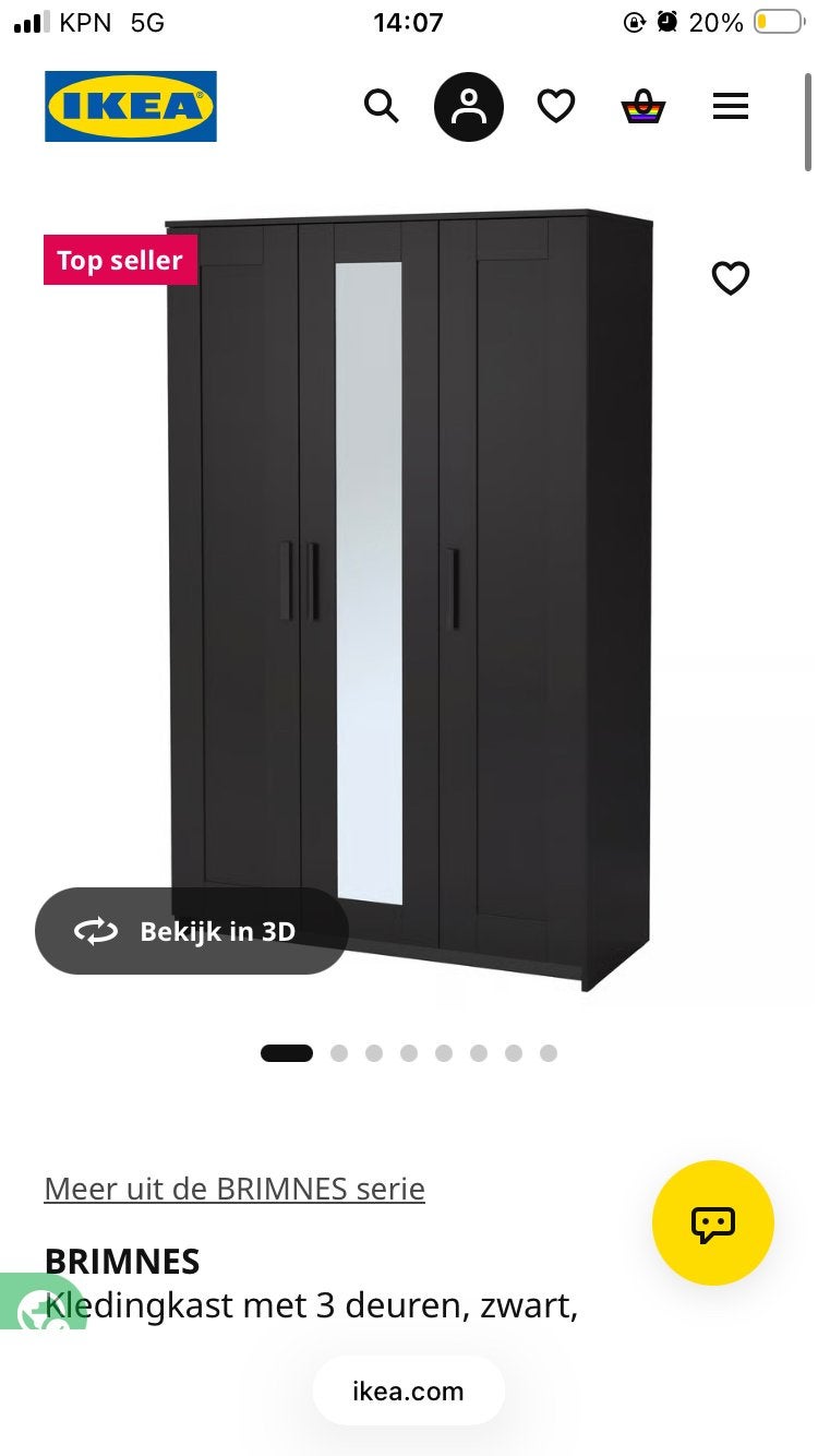 IKEA BRIMNES Kledingkast - Zwart, 3 deuren, gebruikt, Ophalen, Gebruikt, 100 tot 150 cm, 200 cm of meer