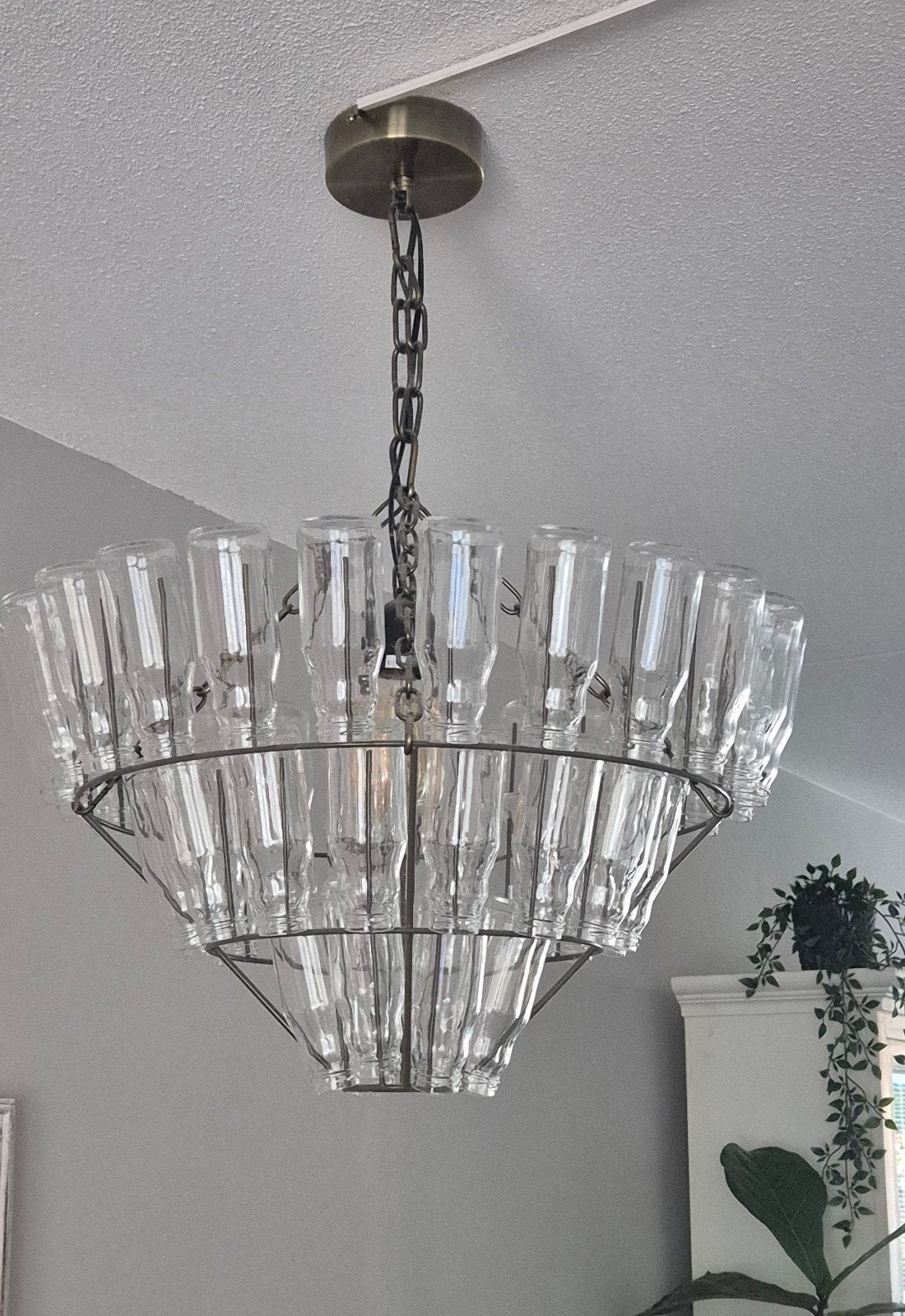 Leitmotiv hanglamp met melkflesjes - Donker koperkleur, Huis en Inrichting, Ophalen, Gebruikt, Glas, Design