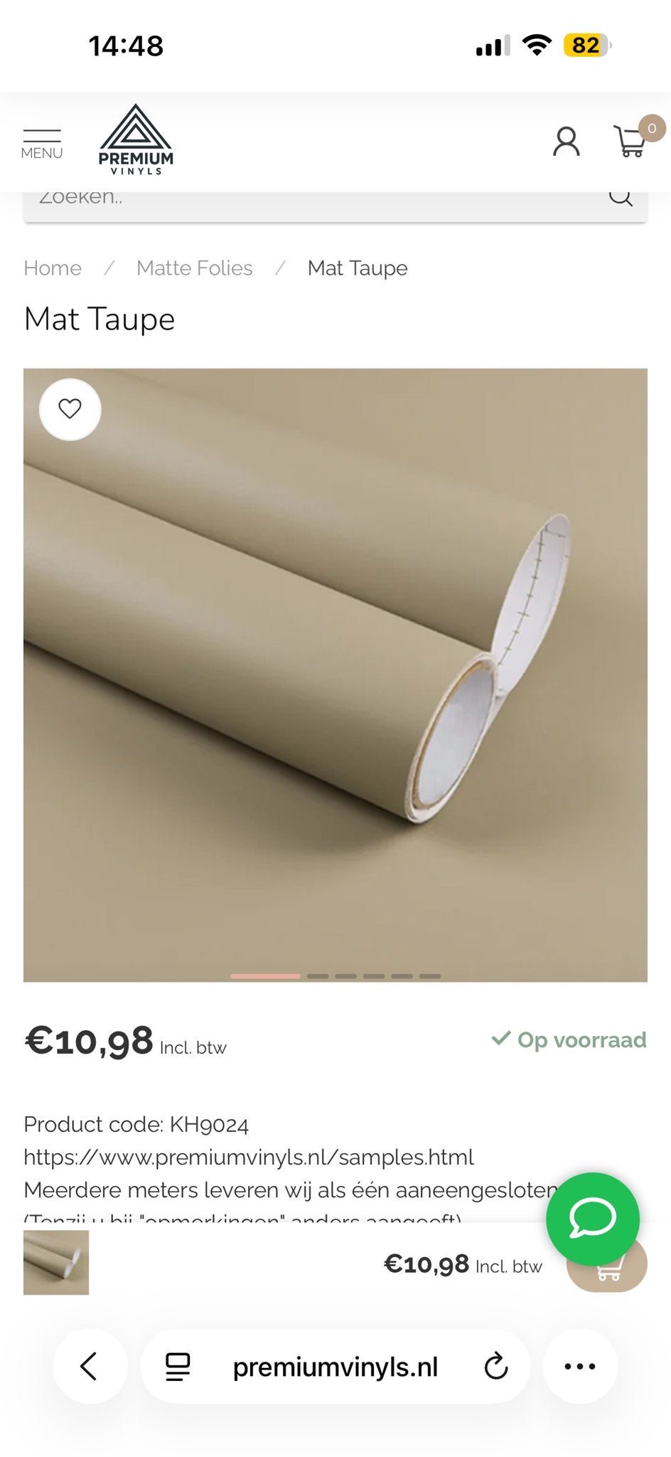Mat Taupe keuken folie - 6.10 m folie en 1 meter breed, Ophalen, Bruin, Effen, Modern