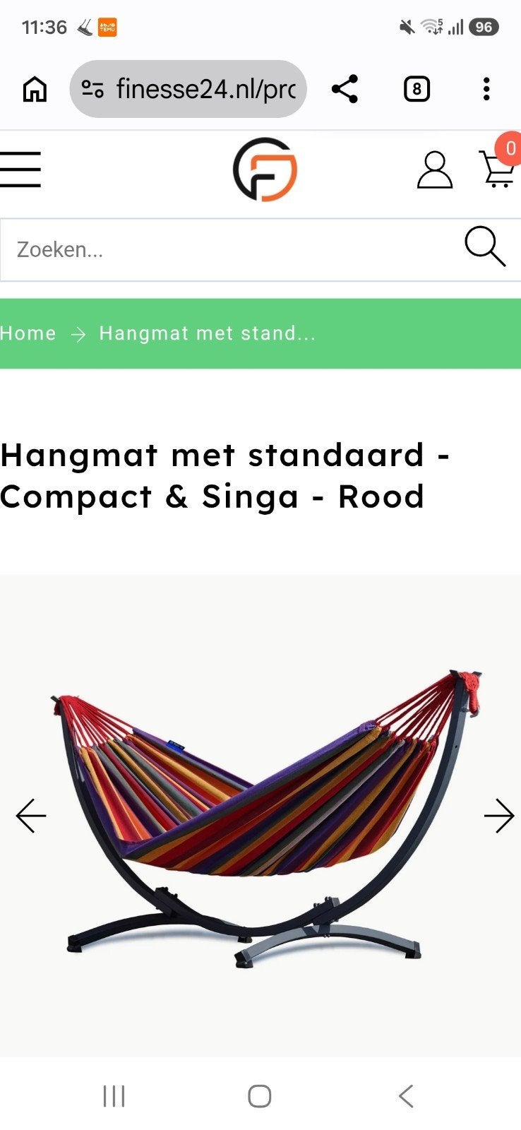 1 persoons Hangmat met standaard, Ophalen, Zo goed als nieuw, Met standaard, Eenpersoons