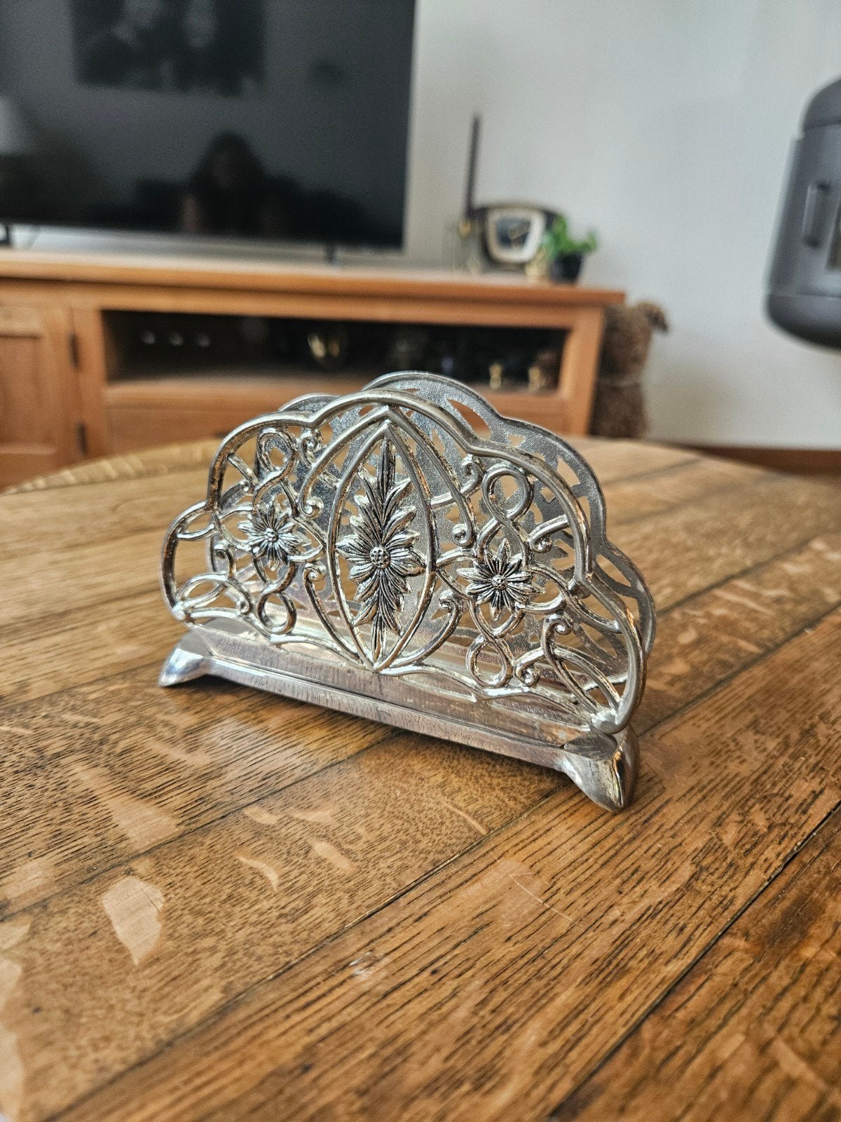 Vintage Verzilverde Servethouder / Brievenhouder, Antiek en Kunst, Ophalen of Verzenden