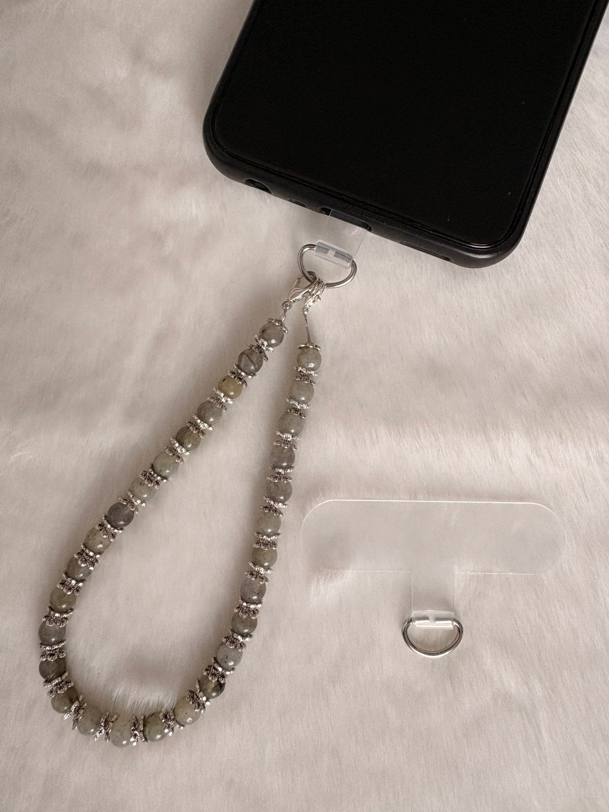Labradoriet edelsteen telefoonkoord Deluxe, Telecommunicatie, Ophalen of Verzenden, Nieuw, Telefoonhanger of Accessoire, Sony Ericsson