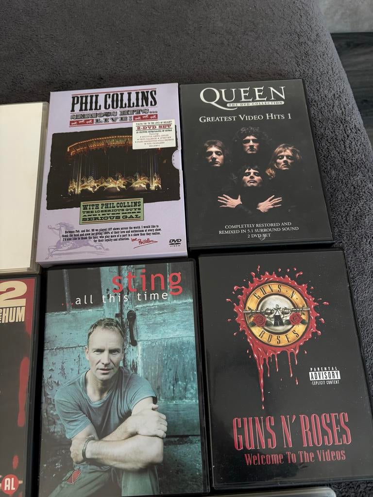 Muziek DVD Collectie: Phil Collins, Queen, Sting, Guns N' Ro, Vanaf 12 jaar, Ophalen of Verzenden, Gebruikt, Muziek en Concerten