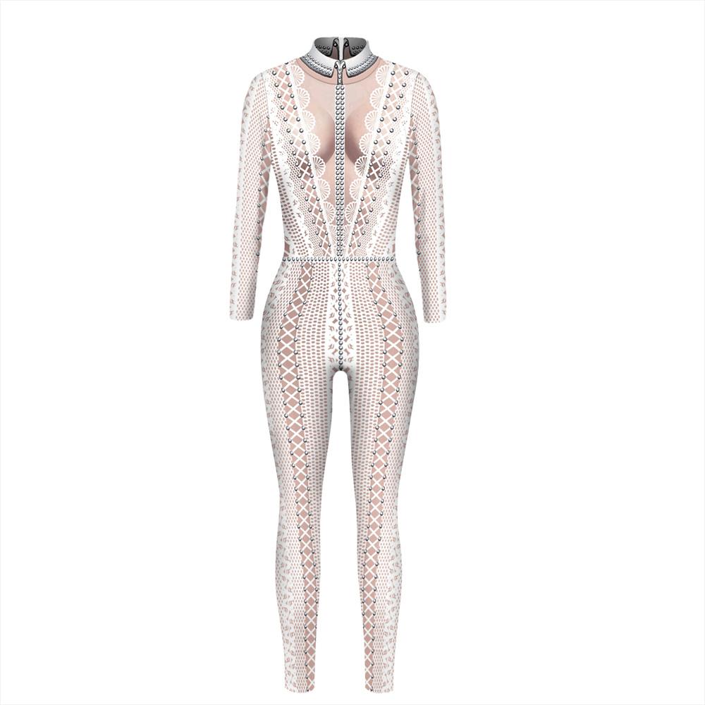 Dames catsuit 5 / bodysuit wit doorzichtig jumpsuit festival, Kleding | Dames, Verzenden, Maat 46/48 (XL) of groter, Nieuw, Overige thema's
