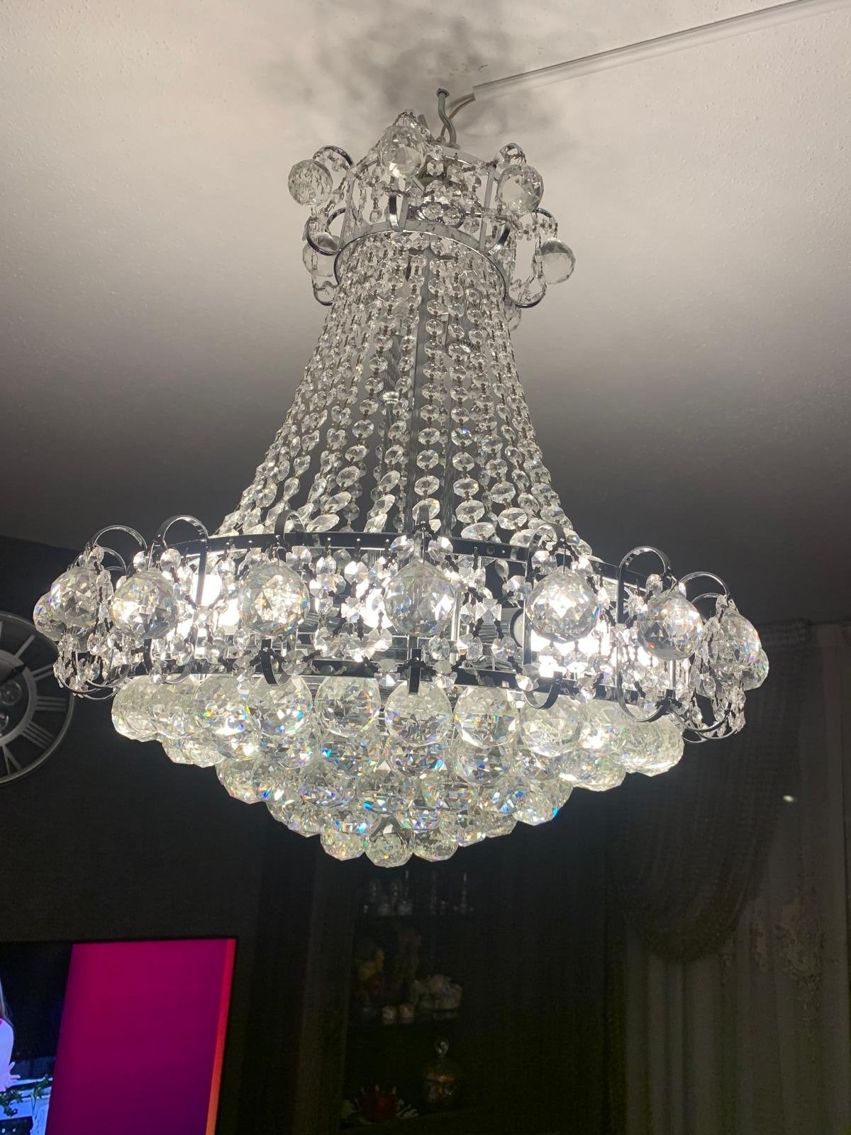Luxe Kristallen Kroonluchter - Glamoureuze Plafondlamp, Ophalen, Zo goed als nieuw, Glas, E14 (klein)