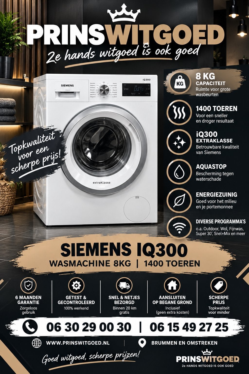 Siemens IQ 300 8kg wasmachine incl 6 maanden garantie, Witgoed en Apparatuur, Ophalen of Verzenden, Zo goed als nieuw