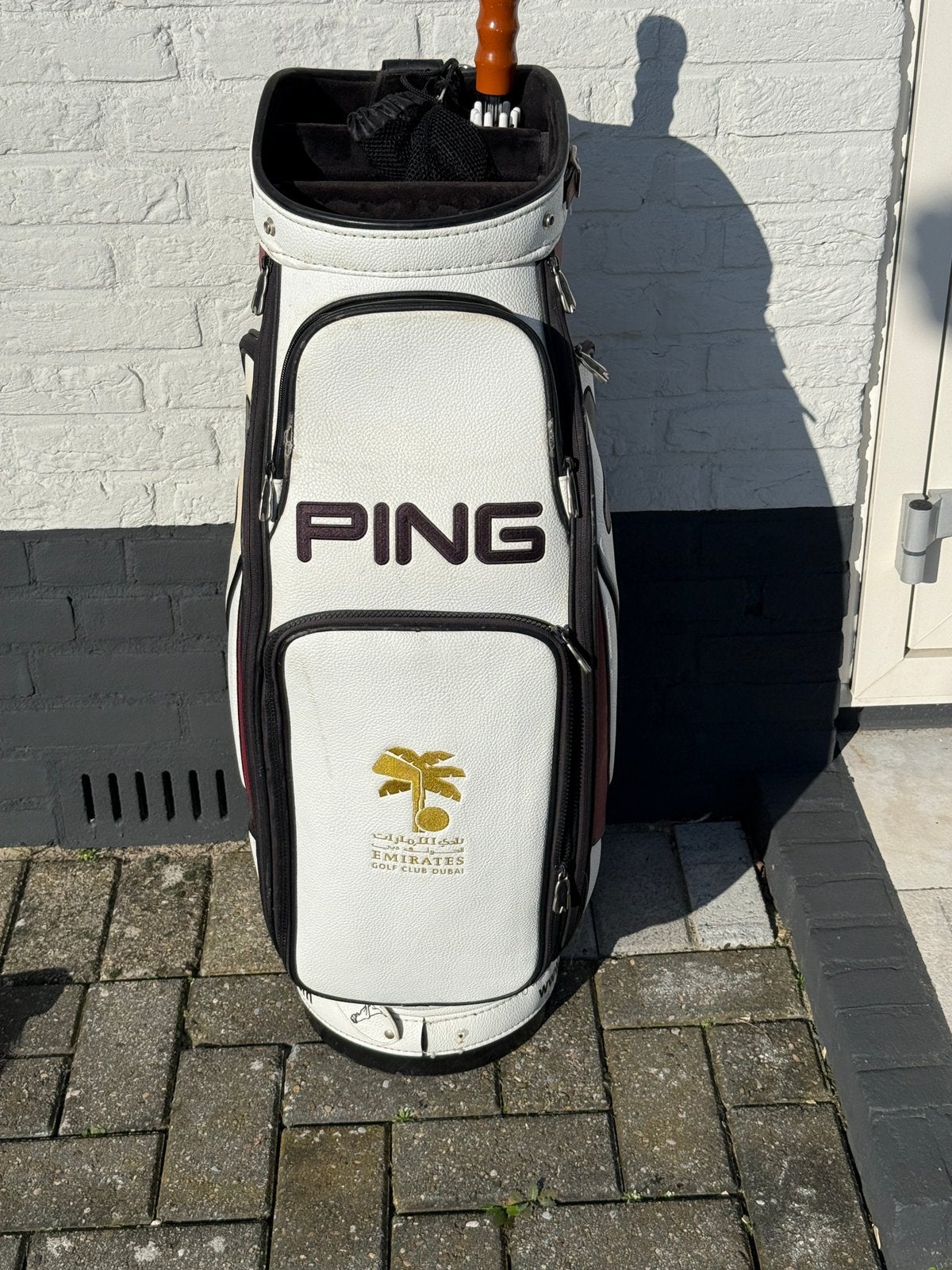 Unieke PING cartbag van de Emirates golfclub, Sport en Fitness, Golf, Ophalen, Zo goed als nieuw, Tas, Ping