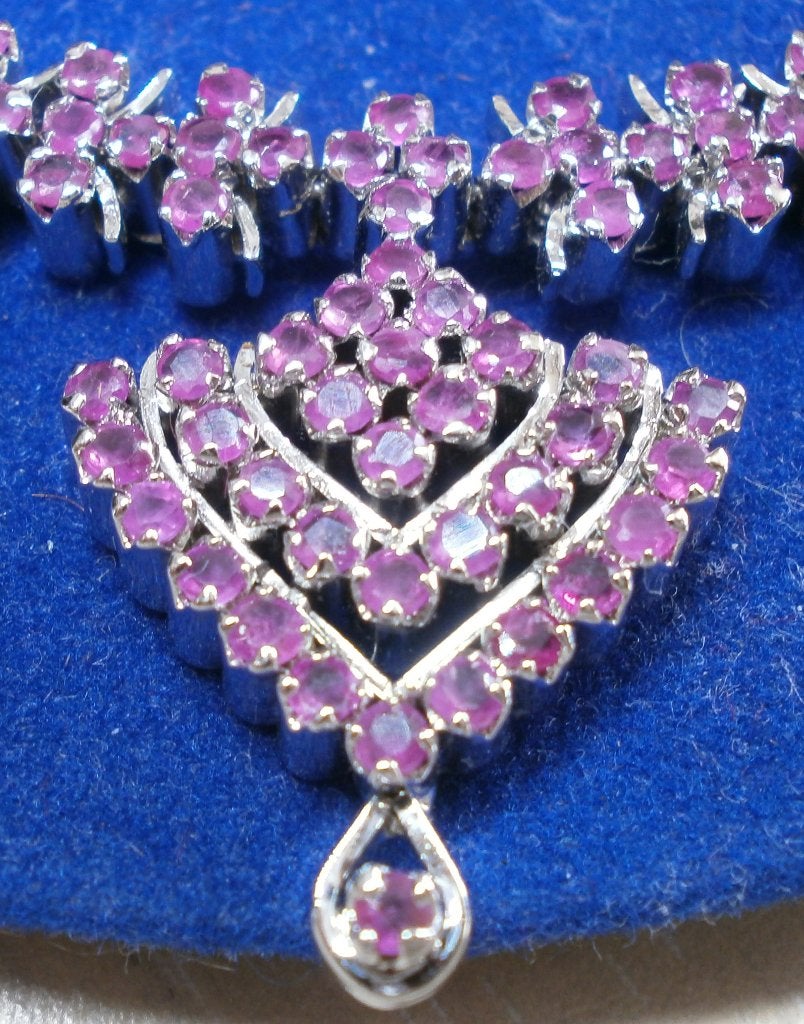 Robijn %100 natuurlijk vintage collier oorbellen certificaat, Sieraden, Tassen en Uiterlijk, Antieke sieraden, Ophalen, Zilver